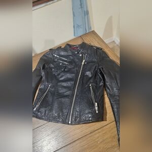 Jacket leather motorcycle Black Rivet small